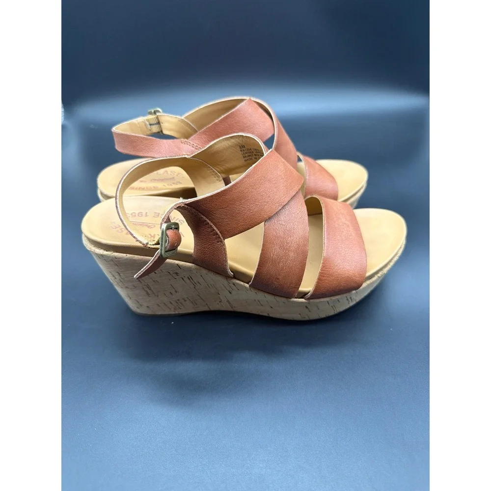 Kork-Ease Tan Brown Leather Crisscross Cork Wedge Sandals K61306 Womens 8M